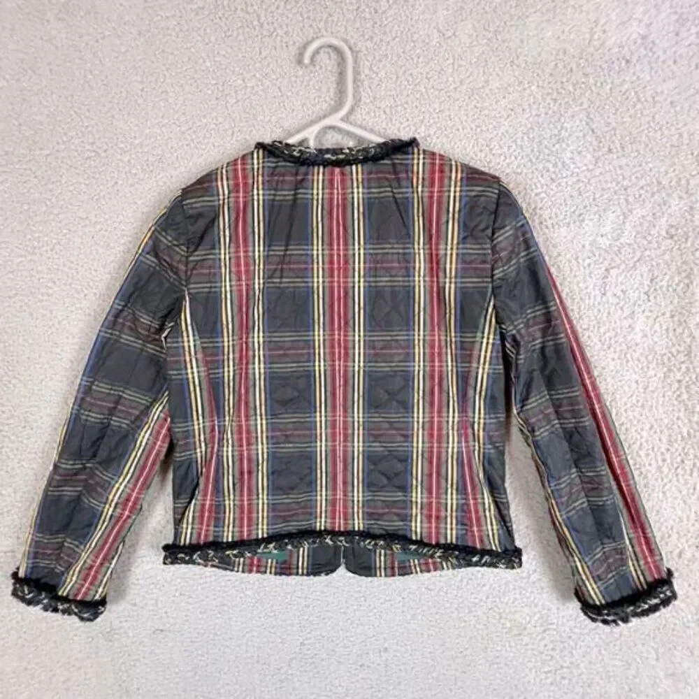 JCREW WOMENS QUILTED STEWART PLAID JACKET CROPPED SIZE 2